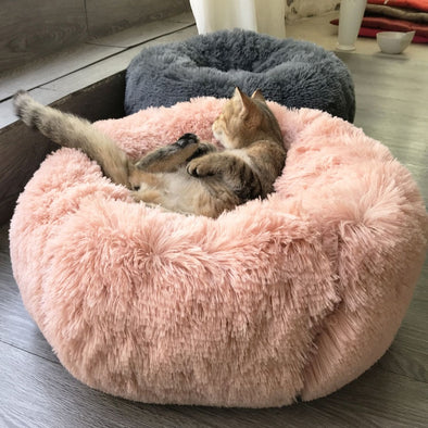 Long Plush Super Soft Pet Bed Kennel Dog Round Cat Winter Warm Sleeping Bag Puppy Cushion Mat Portable Cat Supplies 40/50/60cm